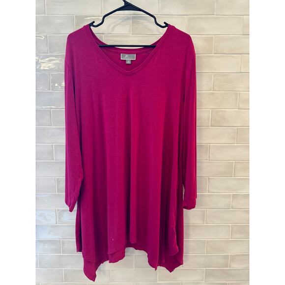JM Collection Fuchsia PInk Tunic Top Plus 3X - Picture 3 of 5